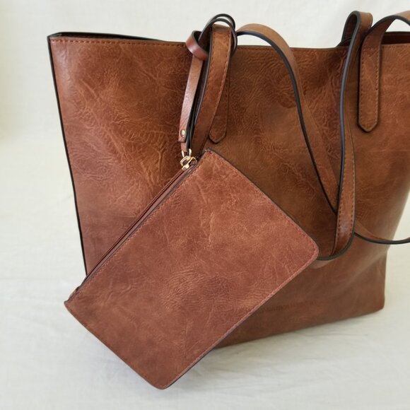 NWOT! Montana West Faux Leather Tote Shoulder Bag Purse w/Matching Bonus Pouch - Picture 7 of 10